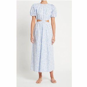 Faithfull The Brand Floral Blue Alessandria Midi Dress Cut Outs